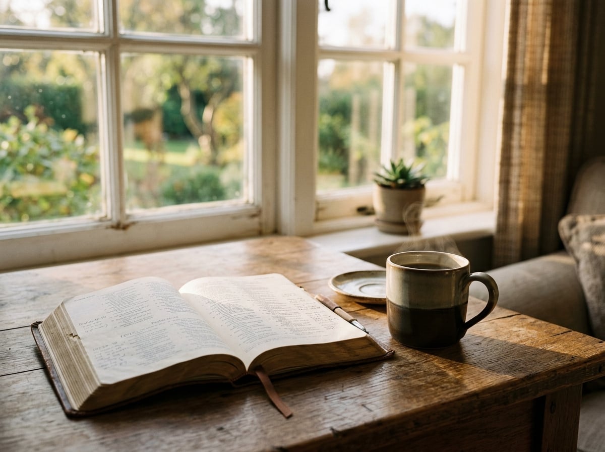 Open Bible in morning light